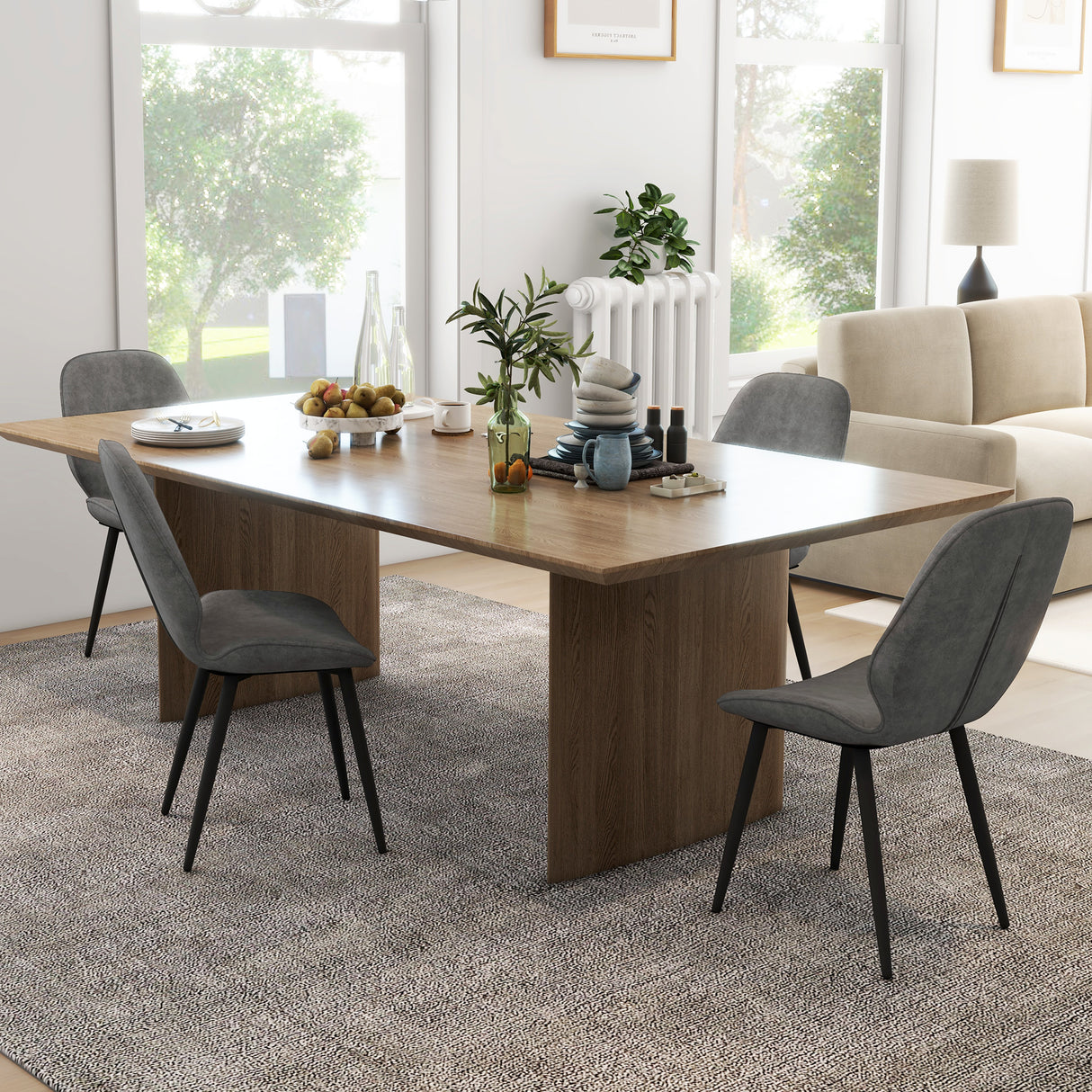 easycomfort easycomfort set 4 sedie da cucina in tessuto effetto velluto grigio con design salvaspazio 46x56x86 cm