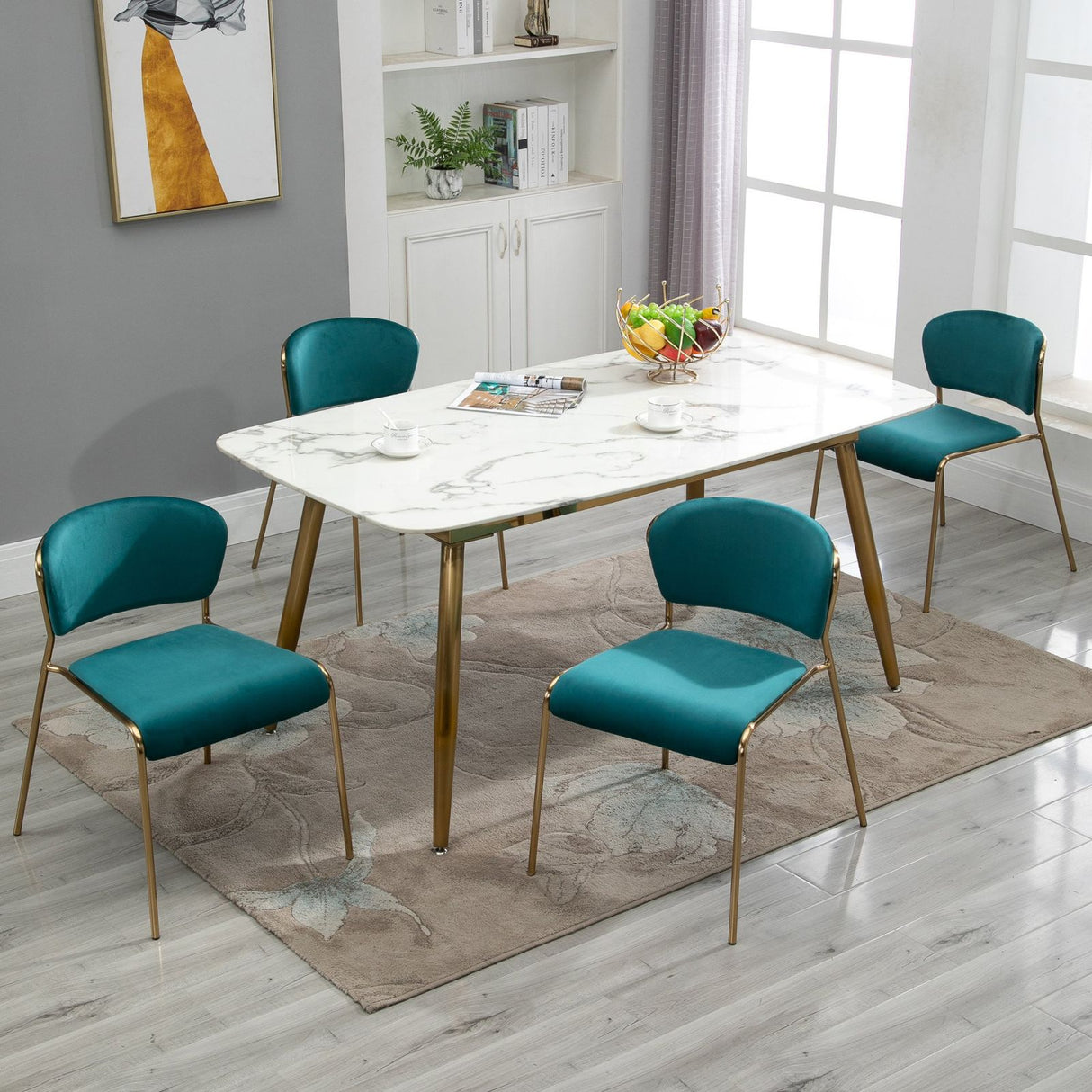 easycomfort easycomfort set 4 sedie imbottite per sala da pranzo in velluto verde petrolio e oro ean 8055776915302
