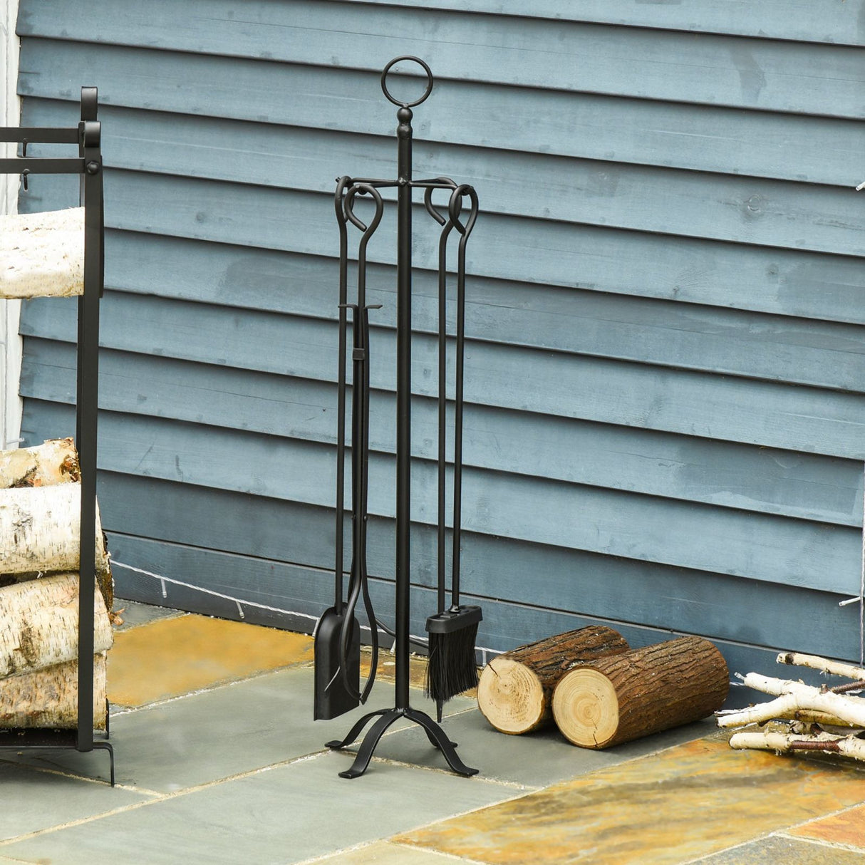 easycomfort easycomfort set attrezzi per camino 5 pezzi base con attizzatoio pinza paletta e scopa in metallo nero