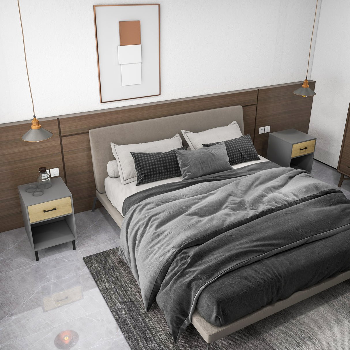 easycomfort easycomfort set da 2 comodini moderni con ripiano aperto e cassetto in truciolato e metallo 40x40px60cm