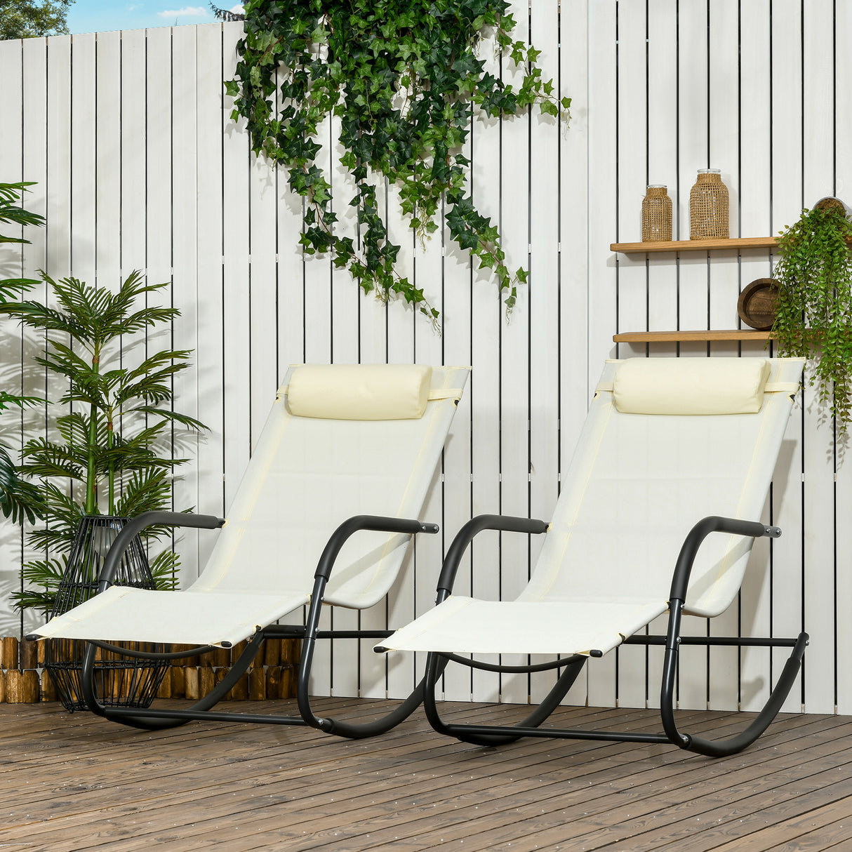 easycomfort easycomfort set da 2 sdraio a dondolo con poggiatesta e braccioli 67x144x87 cm grigio e beige