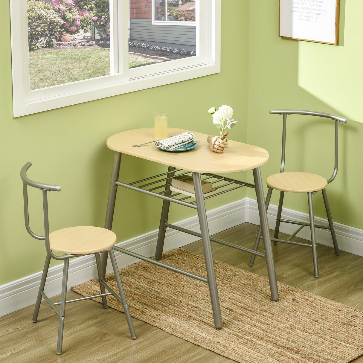 easycomfort easycomfort set da pranzo salvaspazio da 3 pezzi con tavolo da pranzo ovale con ripiano e 2 sedie in mdf e acciaio