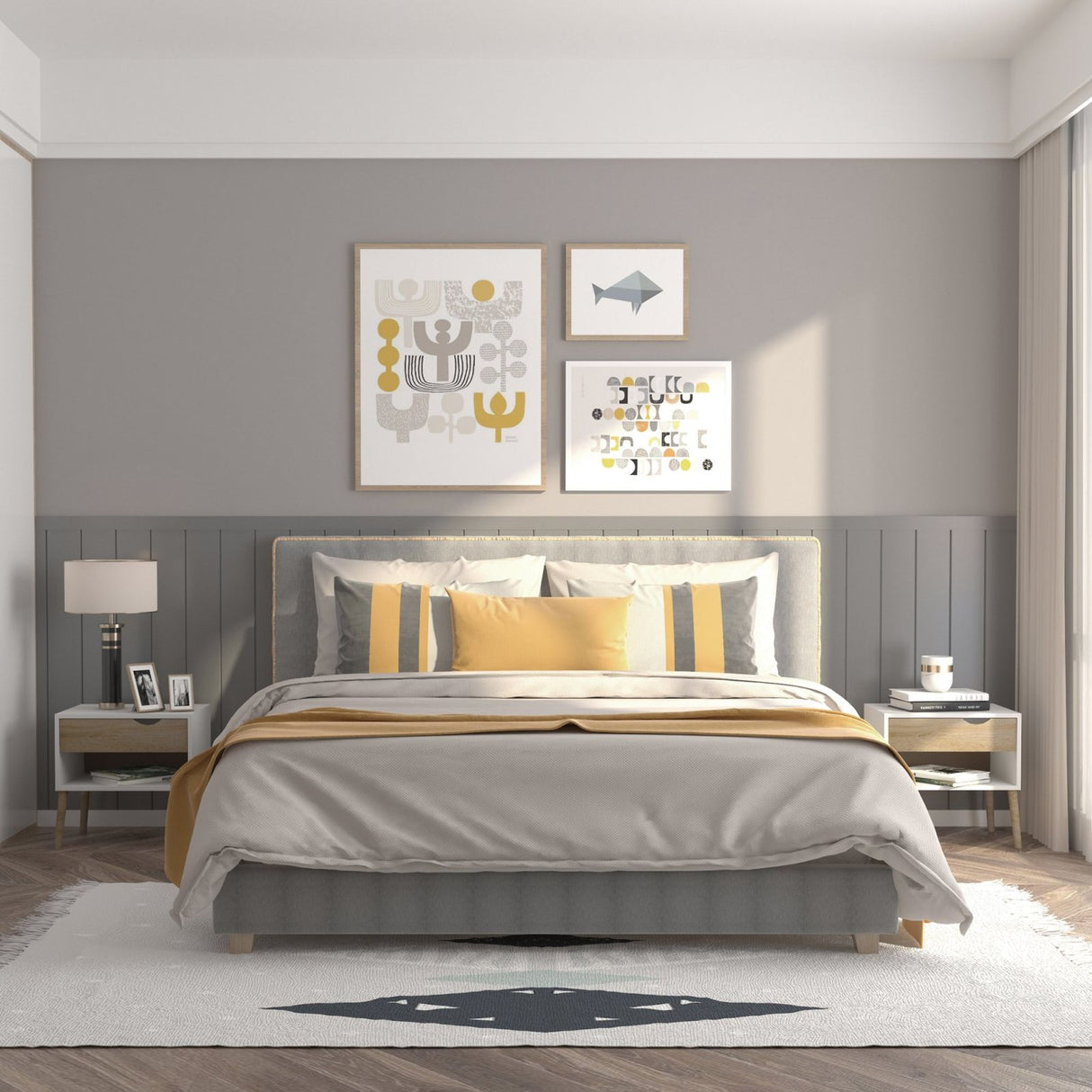 easycomfort easycomfort set di 2 comodini con cassetto e mensola base rialzata e gambe in legno 50x39x51cm bianco e rovere