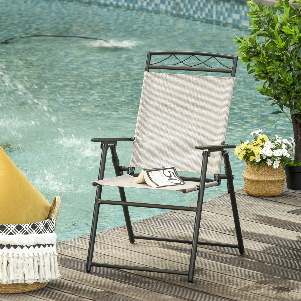 easycomfort easycomfort set di 2 sedie pieghevoli da giardino con braccioli in metallo e textilene beige e nero ean 8054144137766