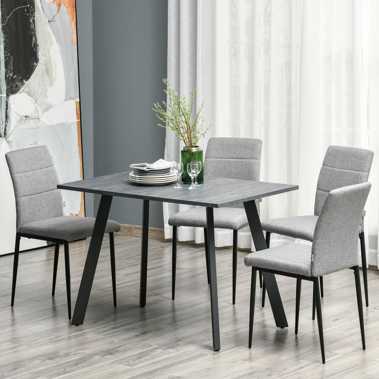 easycomfort easycomfort set di 4 sedie imbottite da salotto con rivestimento tessuto e gambe in metallo grigio