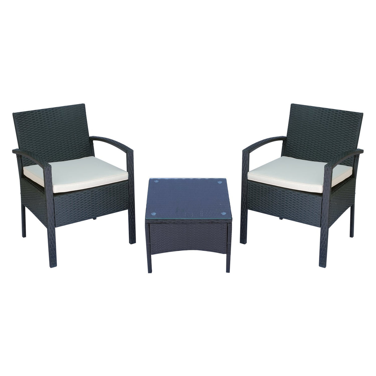 easycomfort easycomfort set mobili da giardino 2 poltroncine e tavolino con cuscini pe rattan nero ean 8055776911298