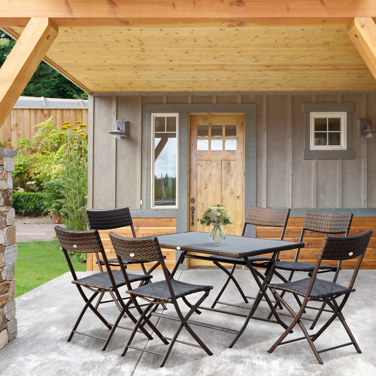 easycomfort easycomfort set tavolo e sedie da giardino 7pz tavolo da giardino con 6 sedie pieghevoli mobili da esterno polyrattan