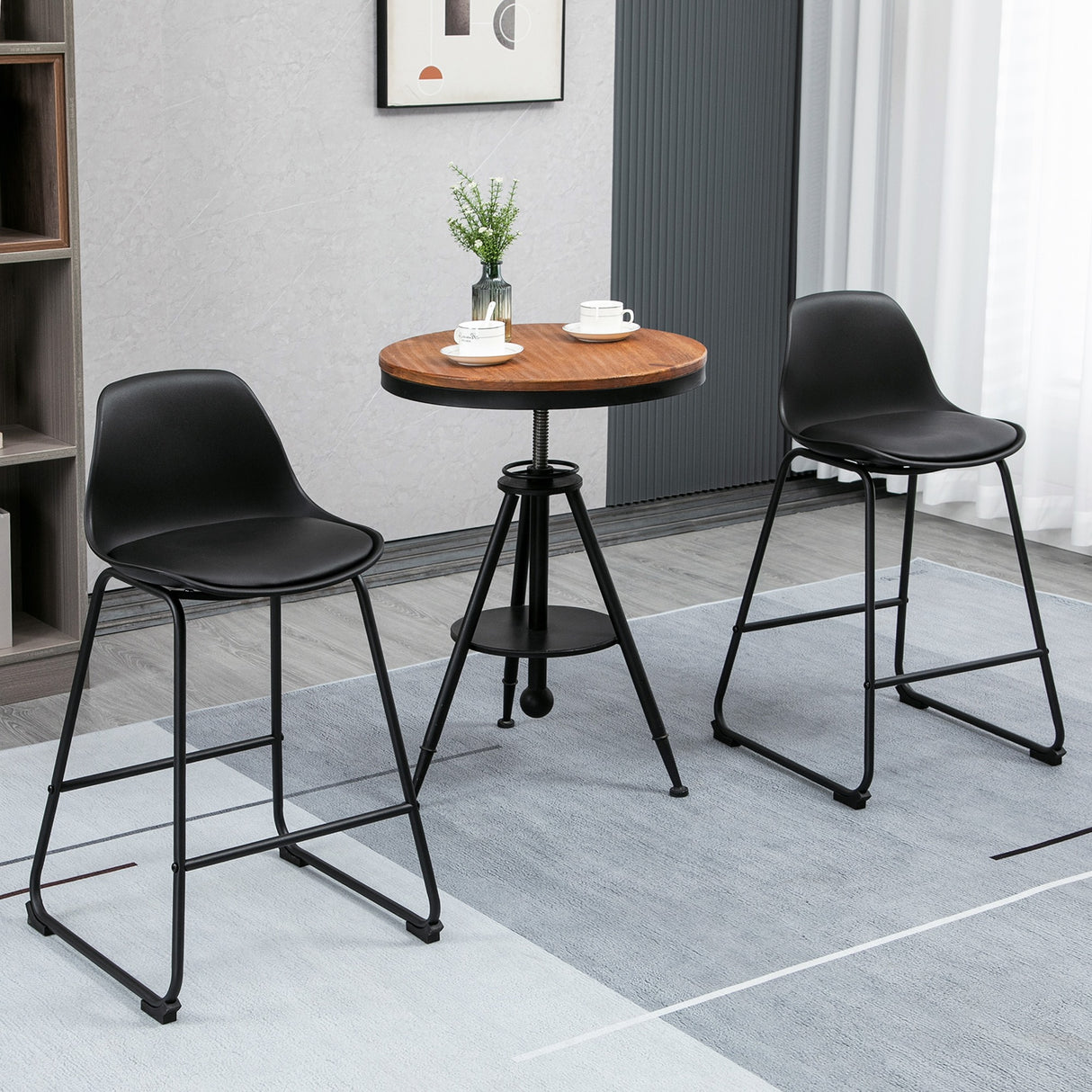 easycomfort easycomfort sgabelli da bar set 2 pezzi con imbottitura schienale e gambe a slitta in pu e acciaio 43x43x82 cm nero