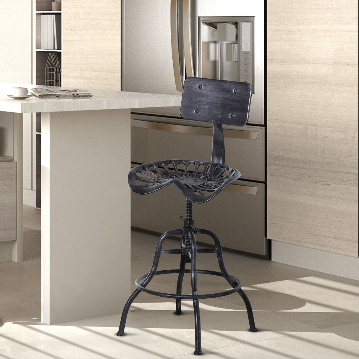 easycomfort easycomfort sgabello stile industriale in acciaio con schienale e altezza regolabile ean 8055776915609