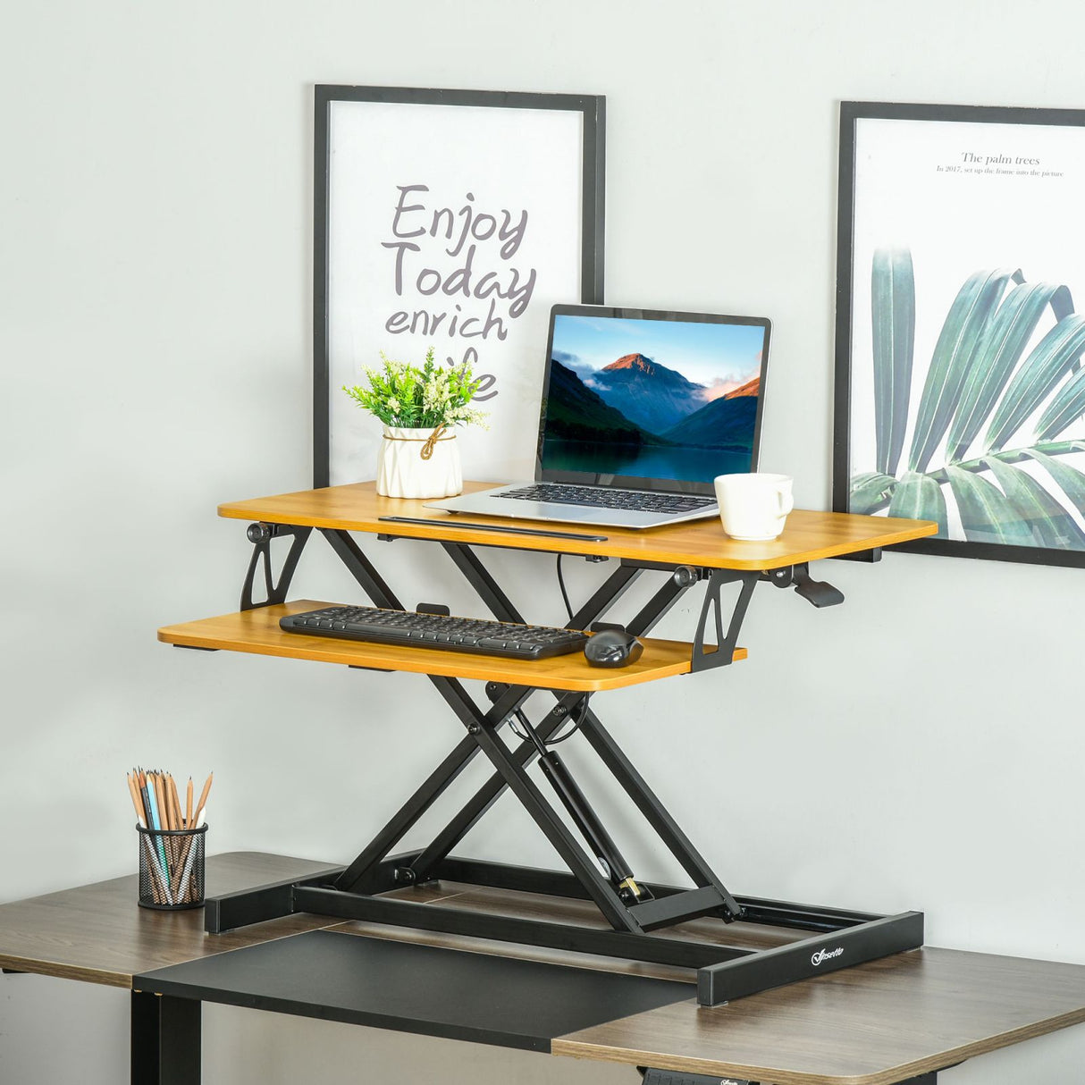 easycomfort easycomfort supporto per monitor regolabile supporto per monitor pc da scrivania con ripiano tastiera e slot per tablet in legno e acciaio