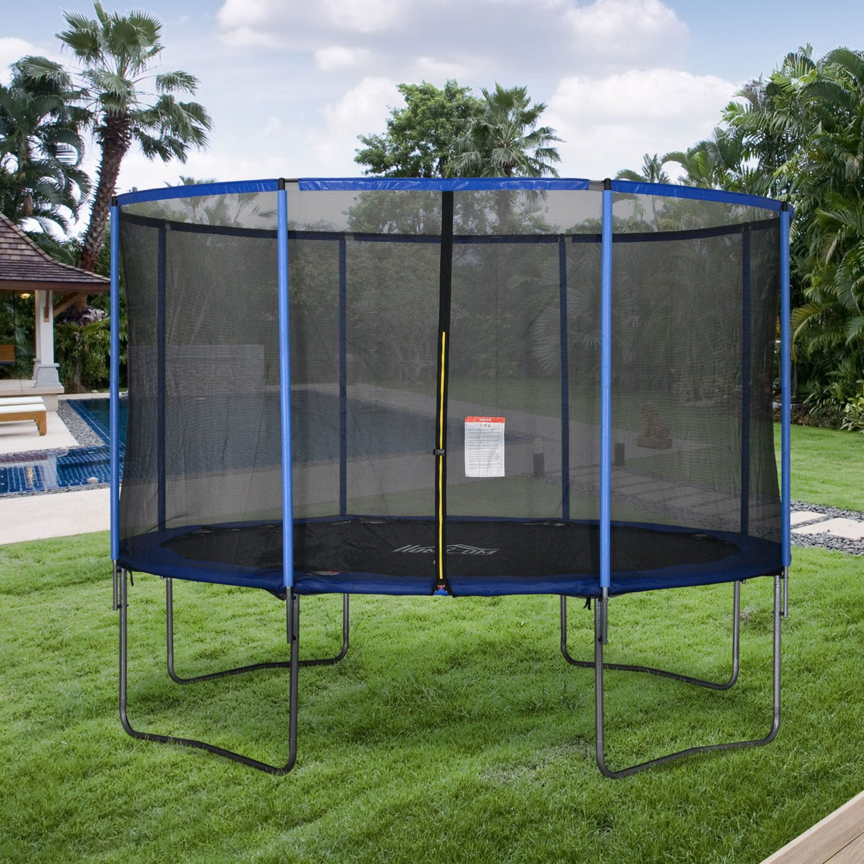 easycomfort easycomfort tappeto elastico per bambini e adulti con rete e bordo imbottito giochi da giardino e casa 366x269cm blu e nero ean 8055776913995