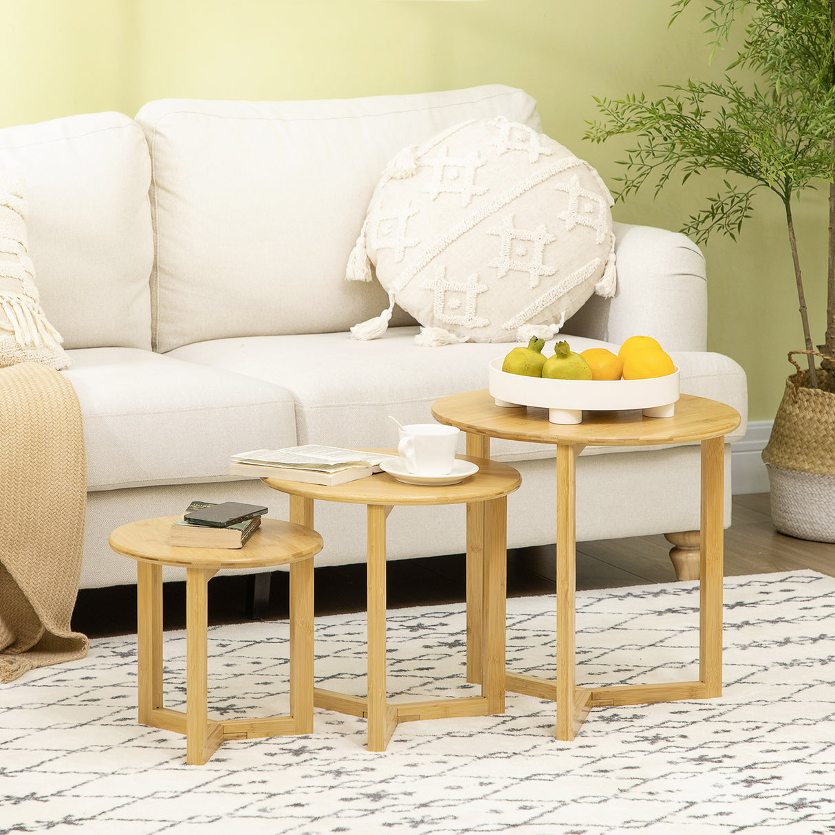 easycomfort easycomfort tavolini da salotto 3 pezzi in bambu con design impilabile 48x4840x4032x32 cm