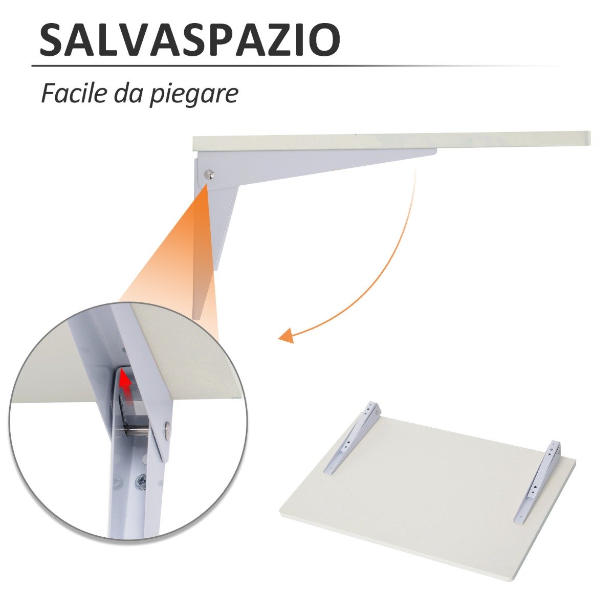easycomfort easycomfort tavolino a muro pieghevole salvaspazio in mdf e telaio in metallo per studio cucina salotto bianco 60x40x20cm ean 8054111842341