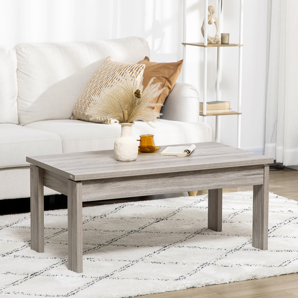 easycomfort easycomfort tavolino basso da caffe in truciolato grigio per soggiorno e studio con piano rettangolare e 4 gambe 100x55x45 cm