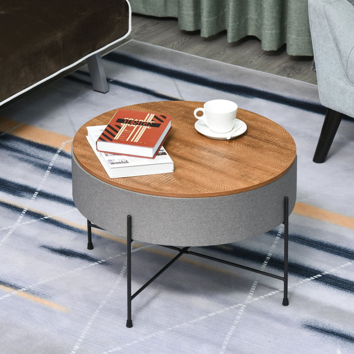 easycomfort easycomfort tavolino da caffe rotondo con vano contenitore stile industriale 60x40cm ean 8054144130019