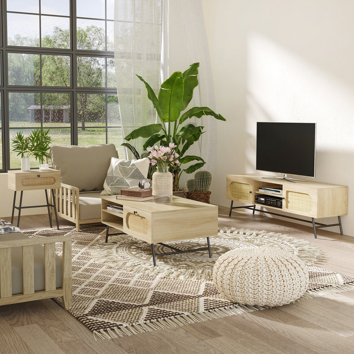 easycomfort easycomfort tavolino da salotto con cassetto e gambe in metallo stile boho 100x59 5x44 3cm naturale