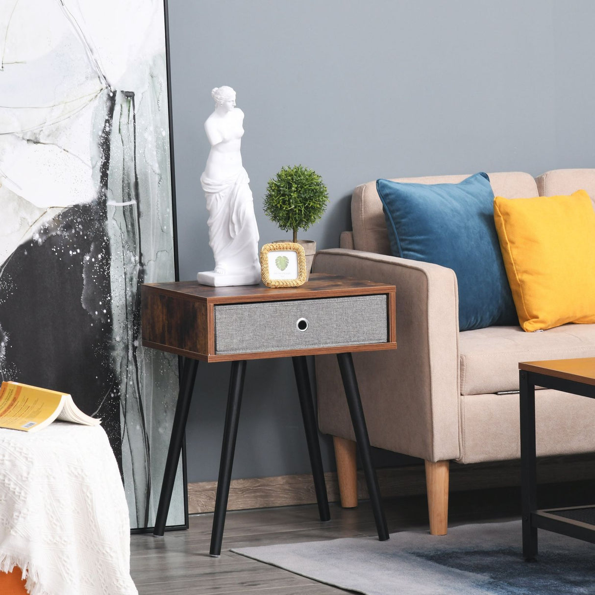 easycomfort easycomfort tavolino da salotto con cassetto in tessuto pieghevole tavolo vintage in legno 48x38x61cm marrone e nero ean 8054111848725