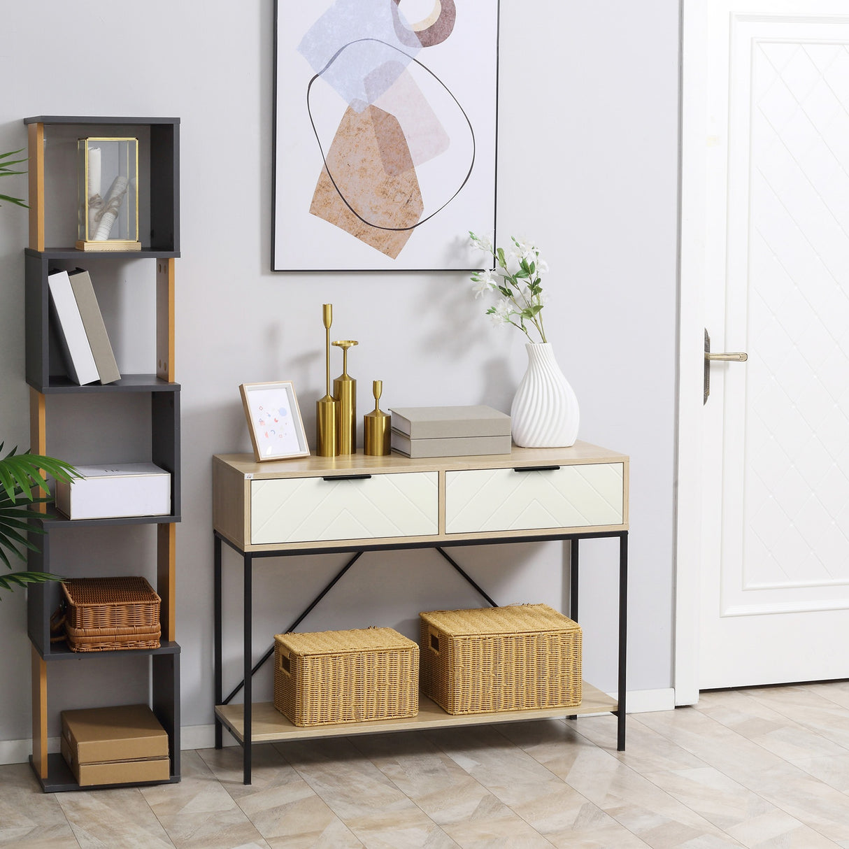 easycomfort easycomfort tavolo consolle da ingresso con 2 cassetti e ripiano inferiore in mdf truciolato e acciaio 100x33 5x76 5 cm