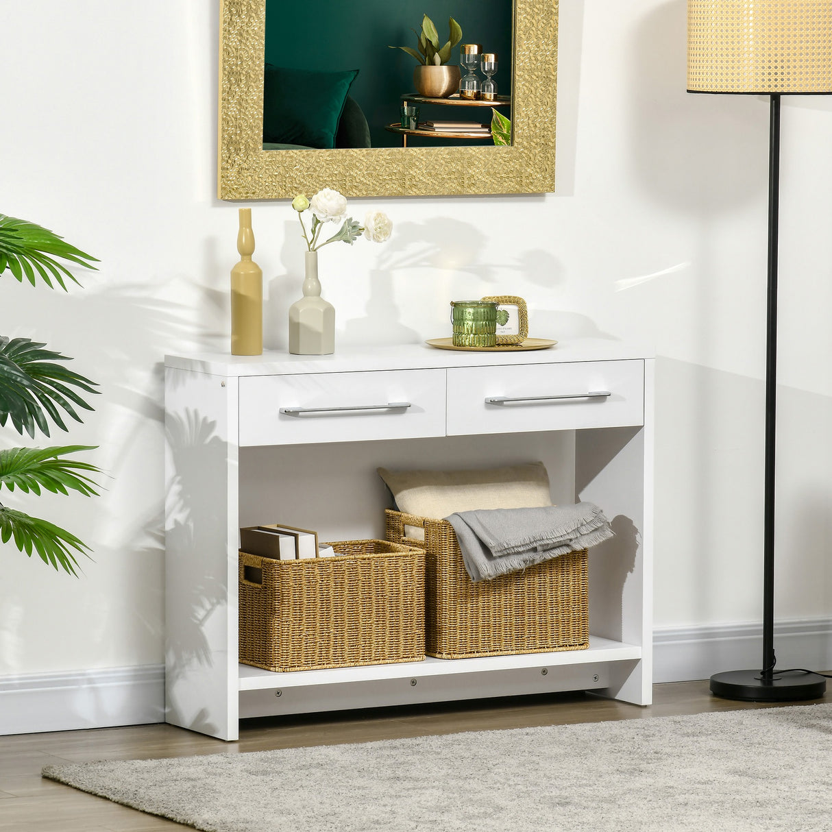 easycomfort easycomfort tavolo consolle da ingresso in truciolato con ripiano inferiore e 2 cassetti 101 6x28x76 2 cm bianco