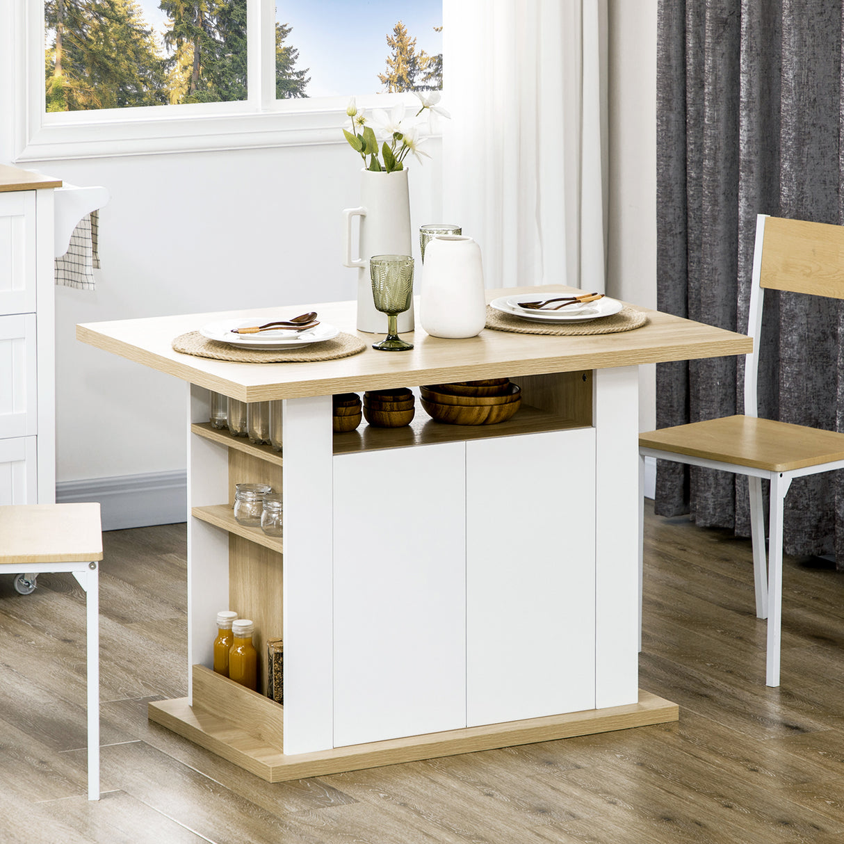 easycomfort easycomfort tavolo da cucina per 4 6 persone con armadietti a 2 ante 110x70x75 5cm bianco e legno