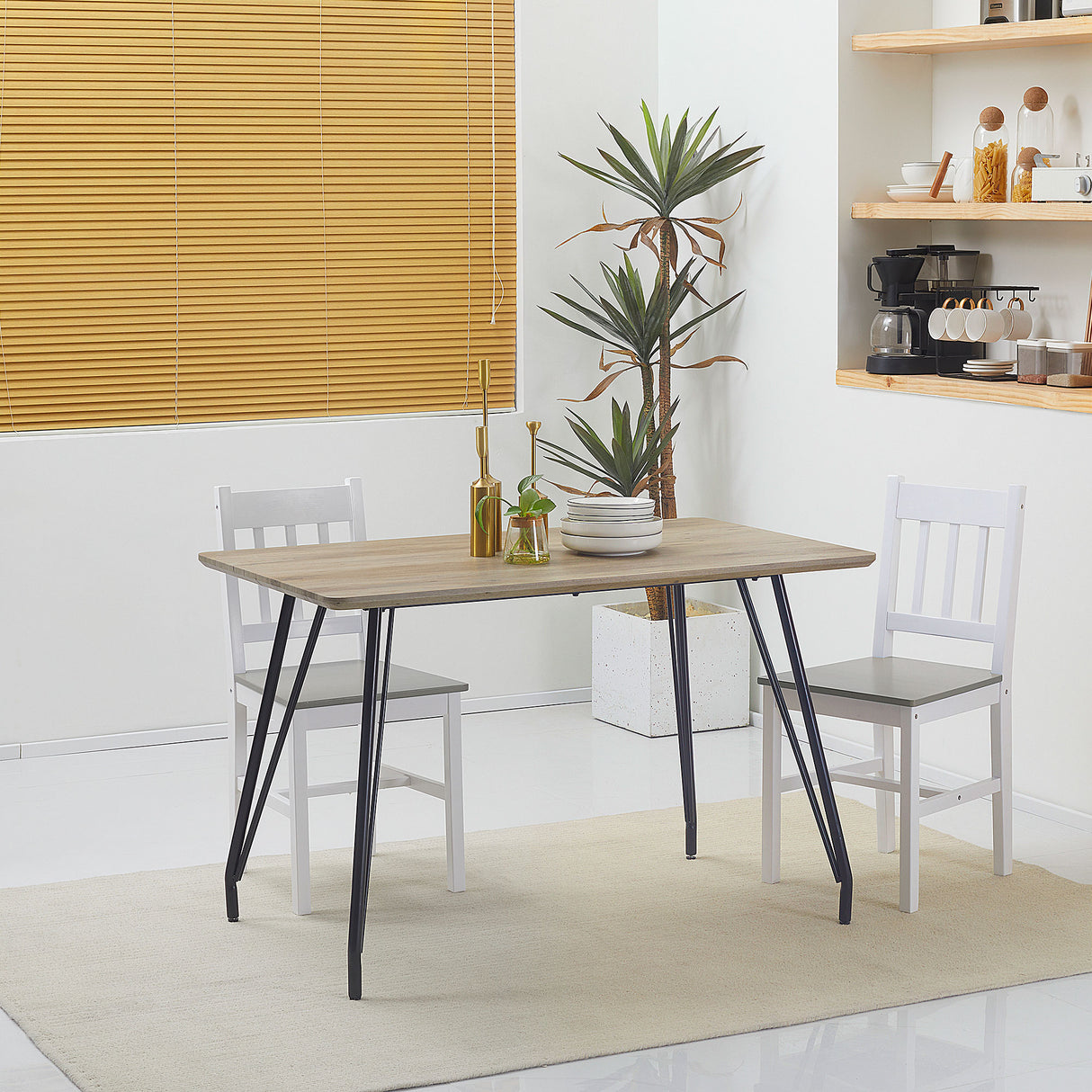 easycomfort easycomfort tavolo da pranzo 4 persone con piano effetto legno e gambe in acciaio 120x70x76cm