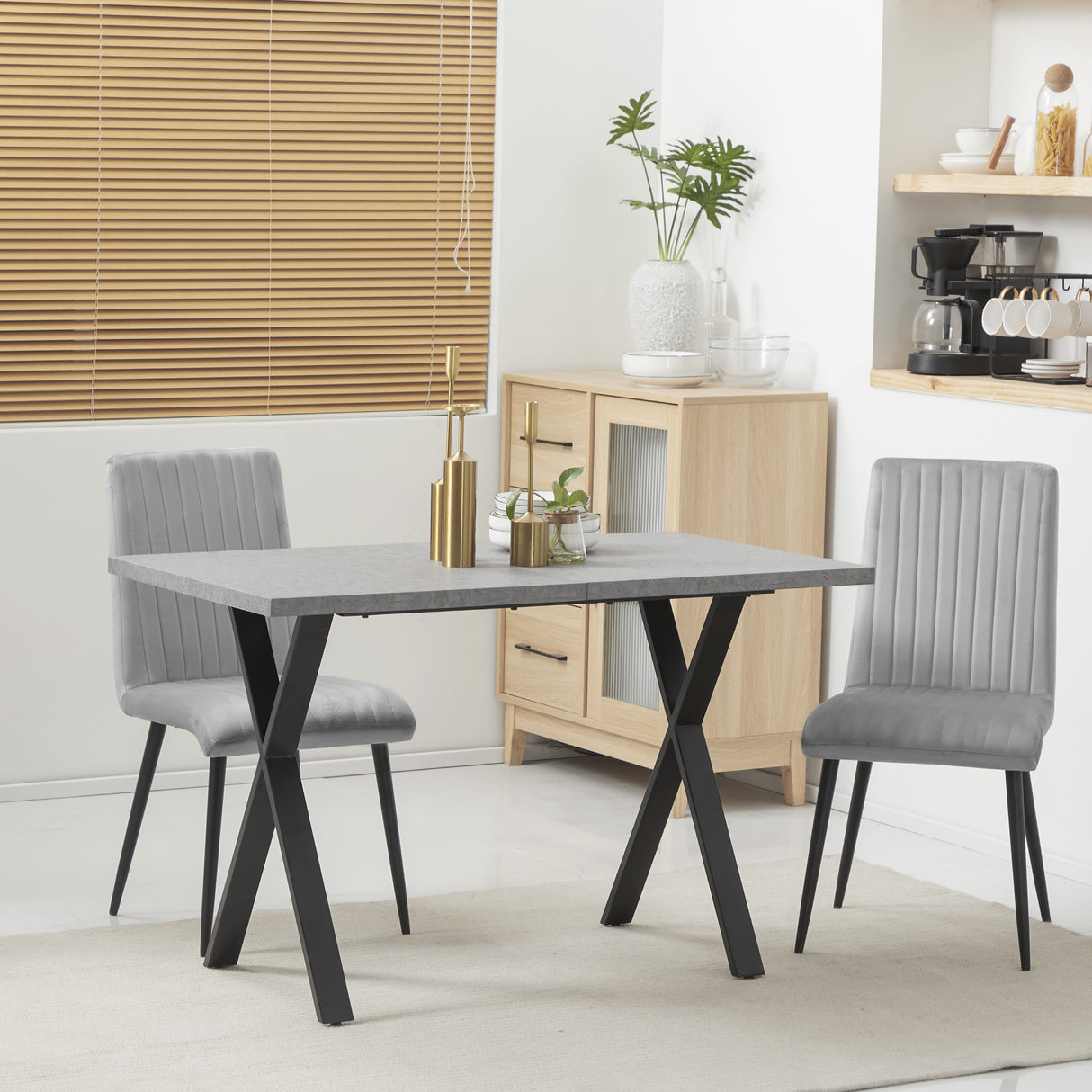 easycomfort easycomfort tavolo da pranzo 4 persone con piano effetto roccia e gambe in acciaio 120x70x76cm