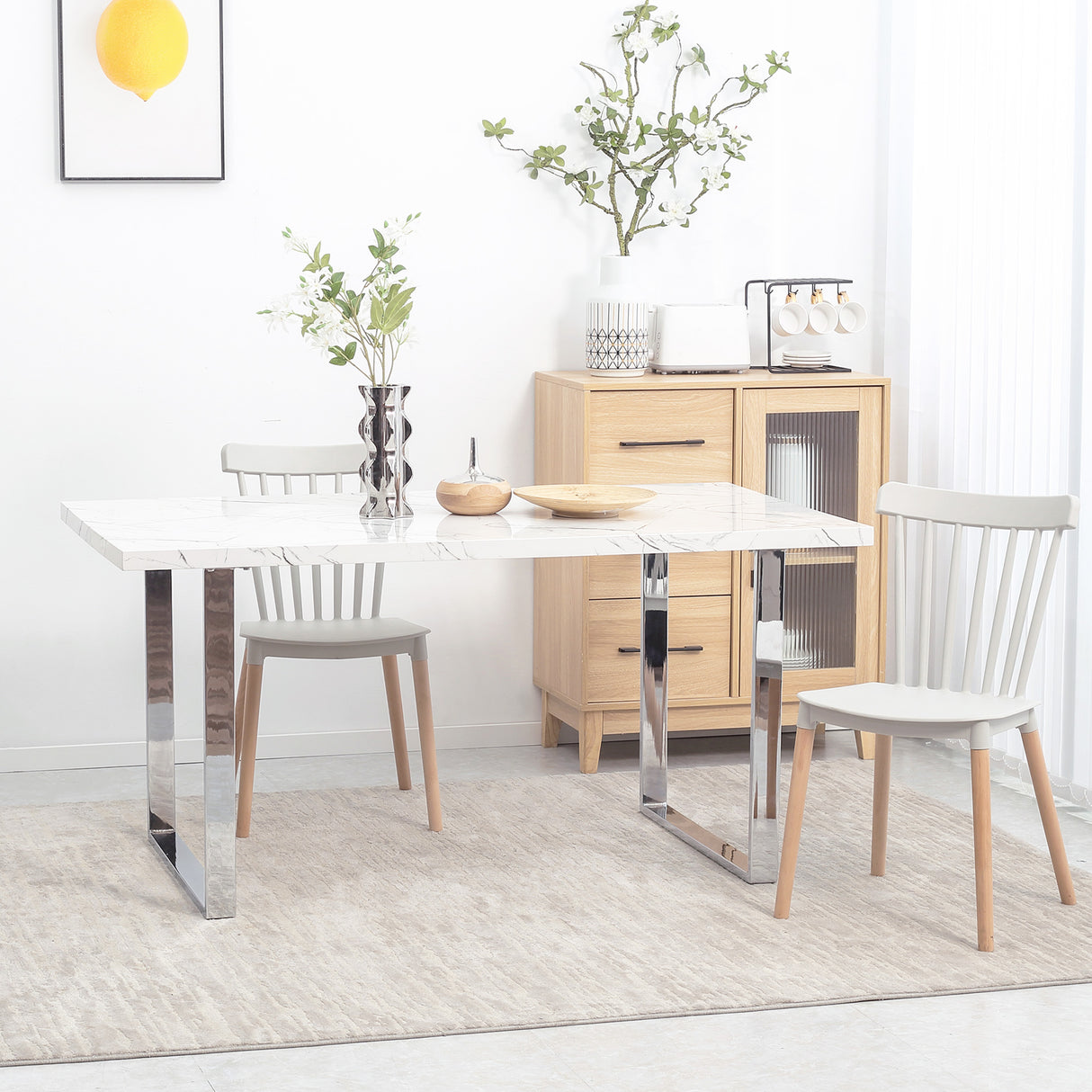 easycomfort easycomfort tavolo da pranzo rettangolare per 6 8 persone effetto marmo 160x90x75cm bianco