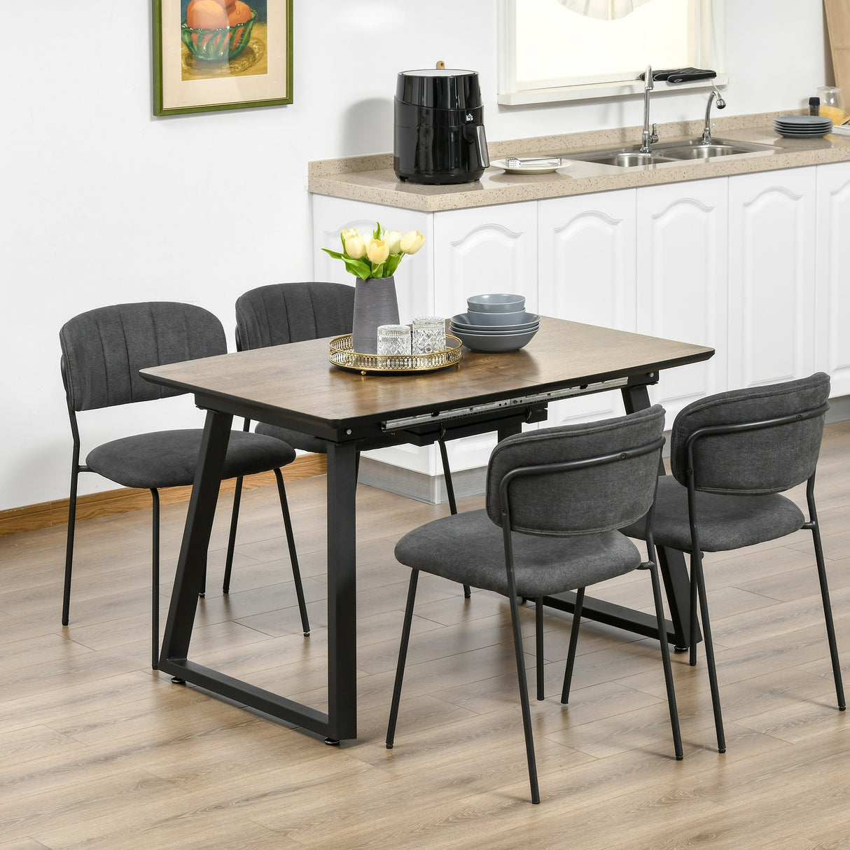 easycomfort easycomfort tavolo da pranzo salvaspazio allungabile per 4 6 persone in mdf e metallo 120 160x80x76 cm color legno