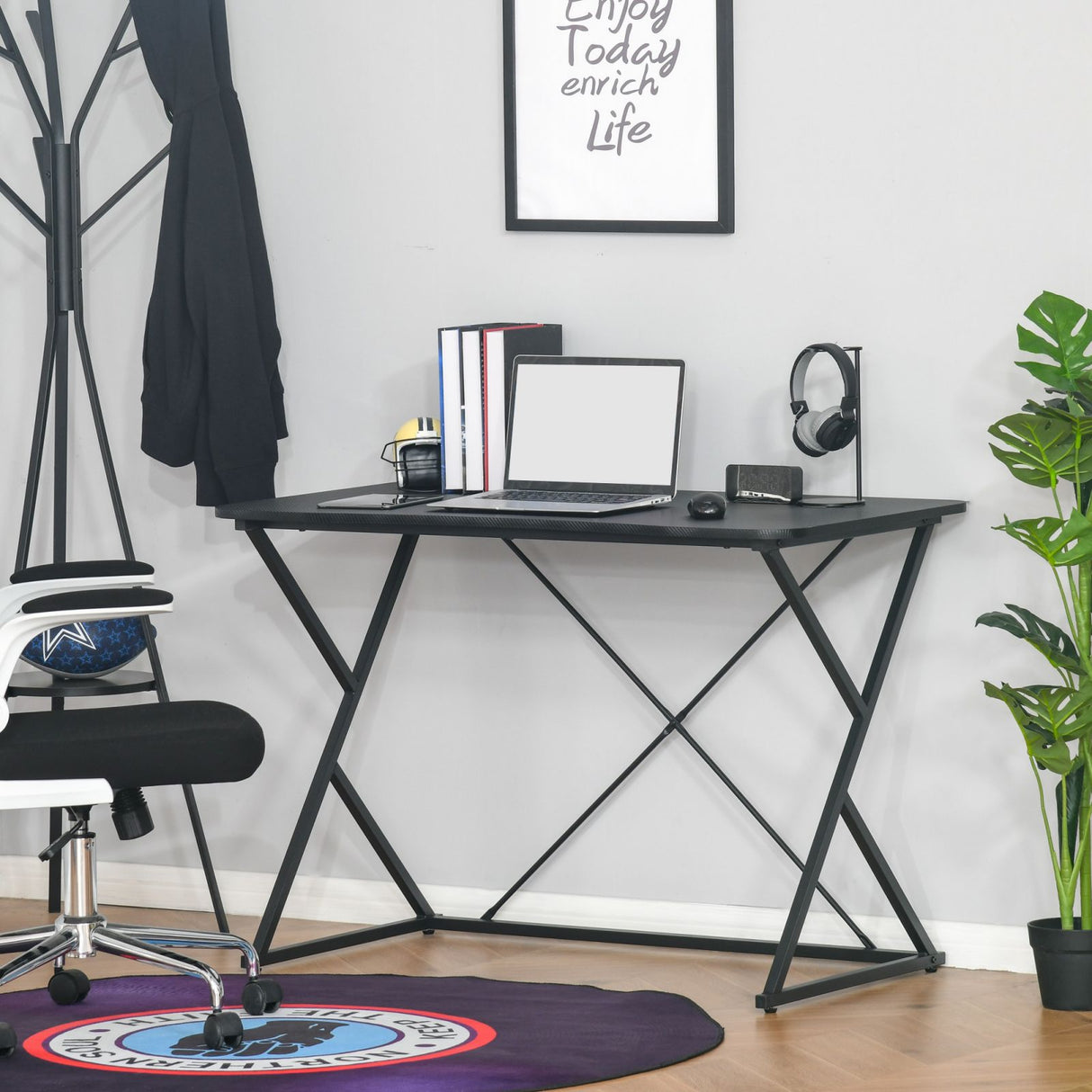 easycomfort easycomfort tavolo scrivania compatta in metallo e mdf nero 100x60x75 5cm