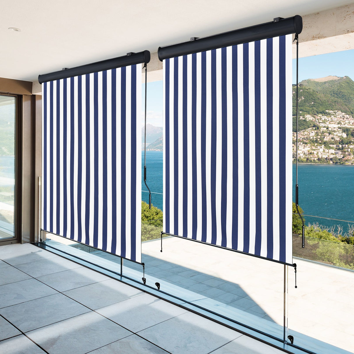 easycomfort easycomfort tenda avvolgibile a rullo impermeabile funzionamento manovella bianco e blu 250 x 200 cm ean 8054144133775