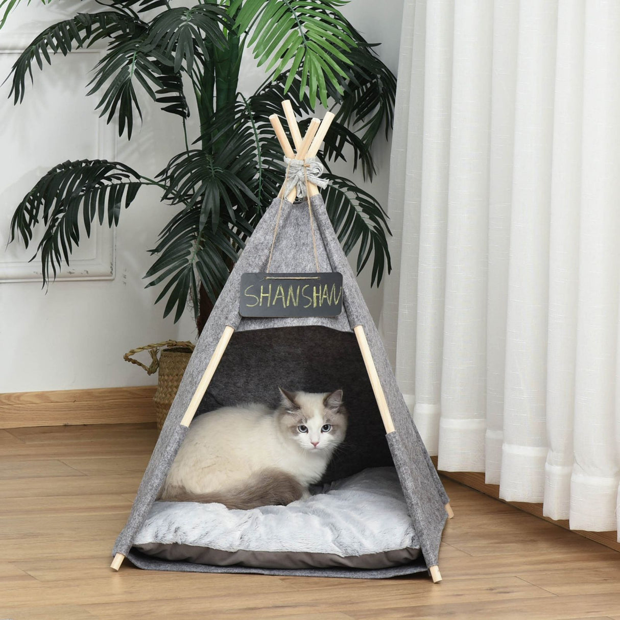 easycomfort easycomfort tenda cuccia per gatti o cani piccoli da interno teepee in feltro grigio 58x58x80cm