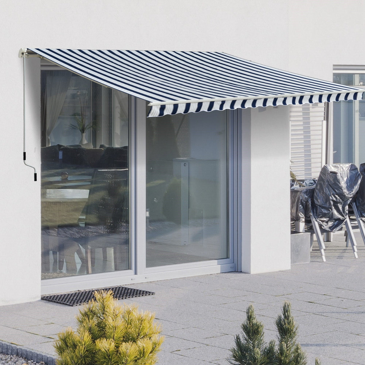 easycomfort easycomfort tenda da sole a bracci per esterno con manovella metallo e poliestere 3x2 5m blu e bianco