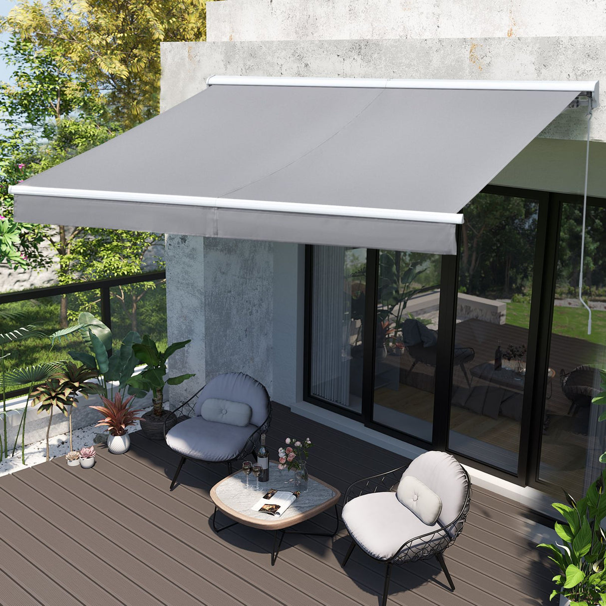 easycomfort easycomfort tenda da sole a braccio 250x200cm elettrica apertura con telecomando o manovella in alluminio e poliestere grigio ean 8055776916392