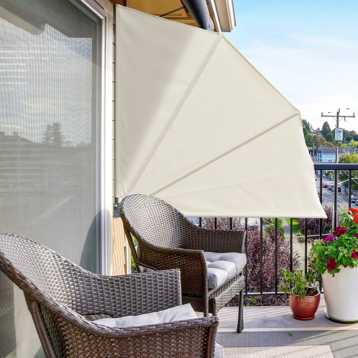 easycomfort easycomfort tenda frangivista richiudibile in alluminio e poliestere 140x10x140cm bianco crema ean 8054111849586