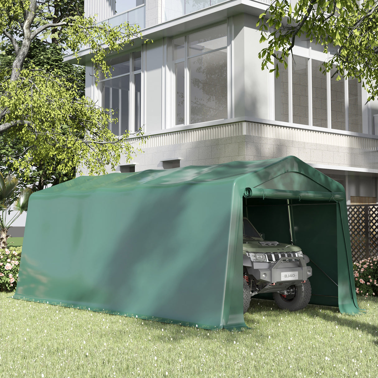easycomfort easycomfort tendone da giardino per auto con ingresso a cerniera e picchetti 600x255 310x255cm verde