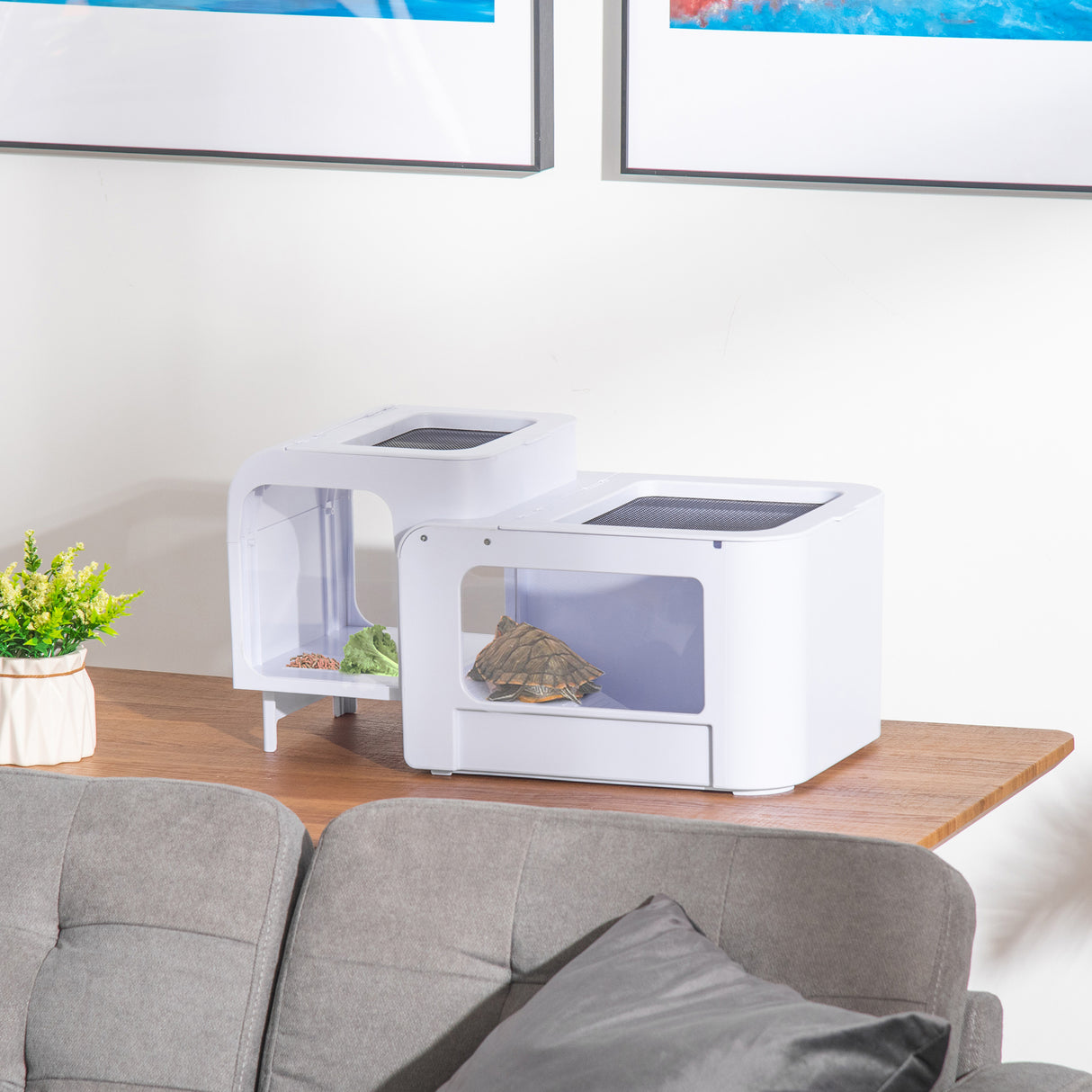 easycomfort easycomfort terrario per tartarughe dacqua con 2 piattaforme apribili tartarughiera vasca per tartarughe bianco