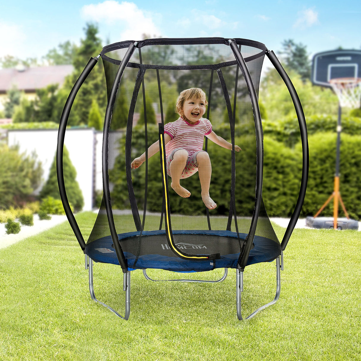 easycomfort easycomfort trampolino elastico fitness blu a 36 molle per adulti e bambini con rete di protezione e 3 gambe a u 225x235 cm