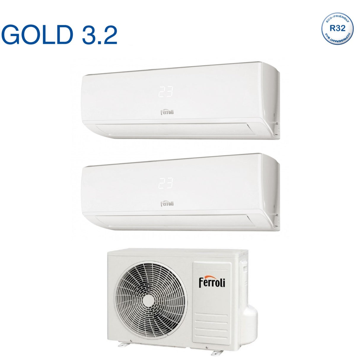 ferroli offerta climatizzatore condizionatore ferroli dual split inverter serie gold 3 2 77 con 18 2 r 32 70007000