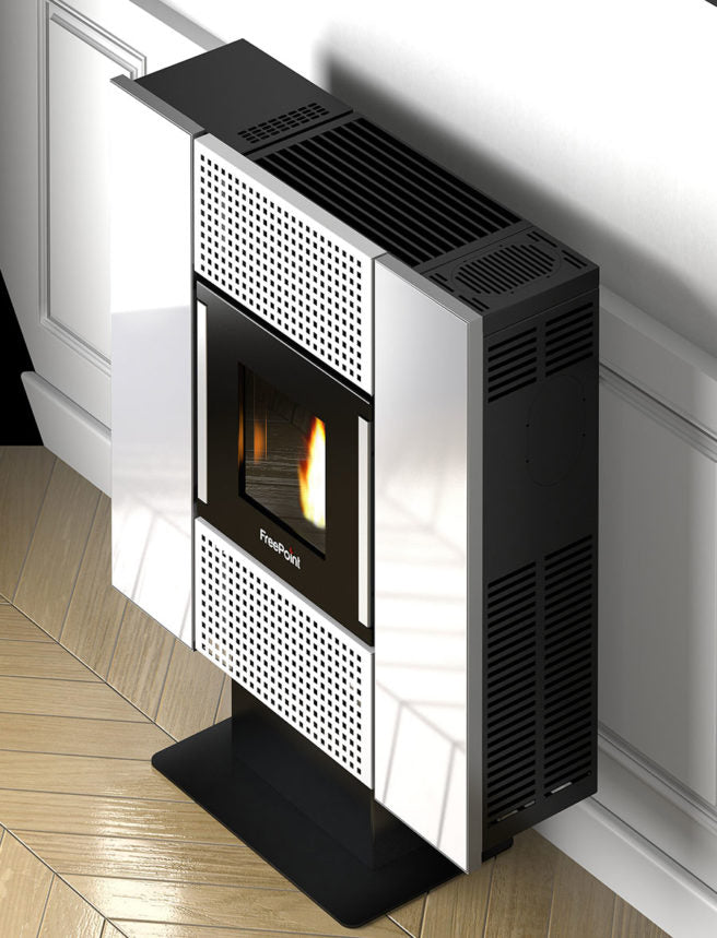 freepoint stufa a pellet freepoint modello square airtight vetro 65 kw colore bianco