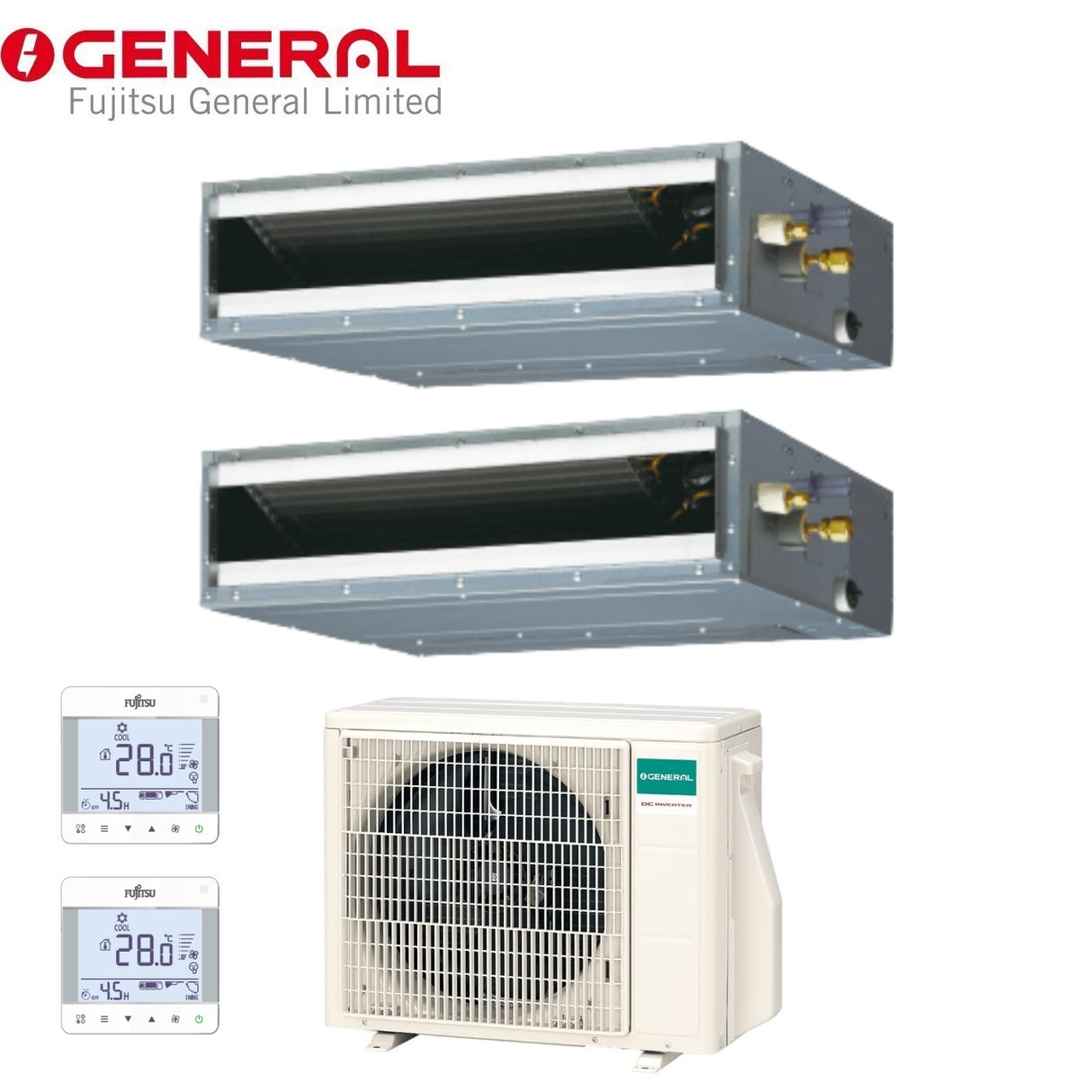 general fujitsu climatizzatore condizionatore general fujitsu dual split inverter canalizzato canalizzabile serie kl 99 con aohg18kbta2 r 32 wi fi optional 90009000 comandi uty rcrgz1 inclusi