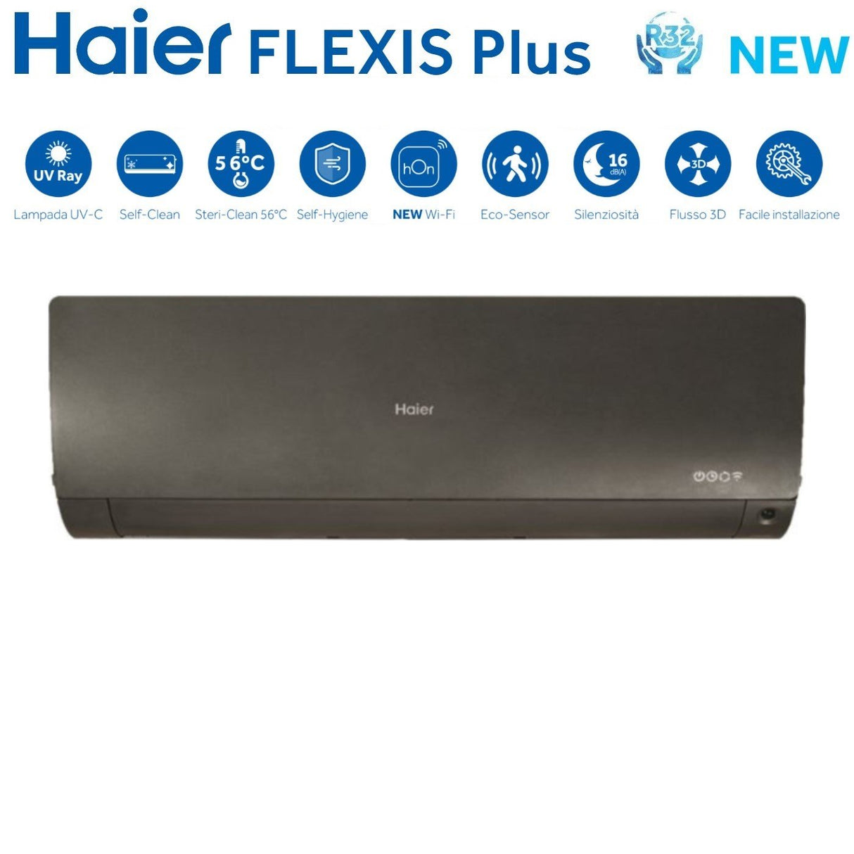 haier climatizzatore condizionatore haier dual split inverter serie flexis plus black 1215 con 2u50s2sm1fa r 32 wi fi integrato colore nero 1200015000 ean 8059657012203