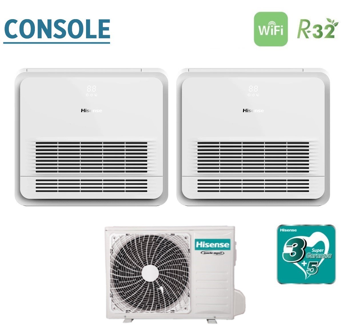 hisense climatizzatore condizionatore hisense dual split console 99 con 2amw50u4rxa r 32 wi fi optional telecomando di serie incluso 90009000
