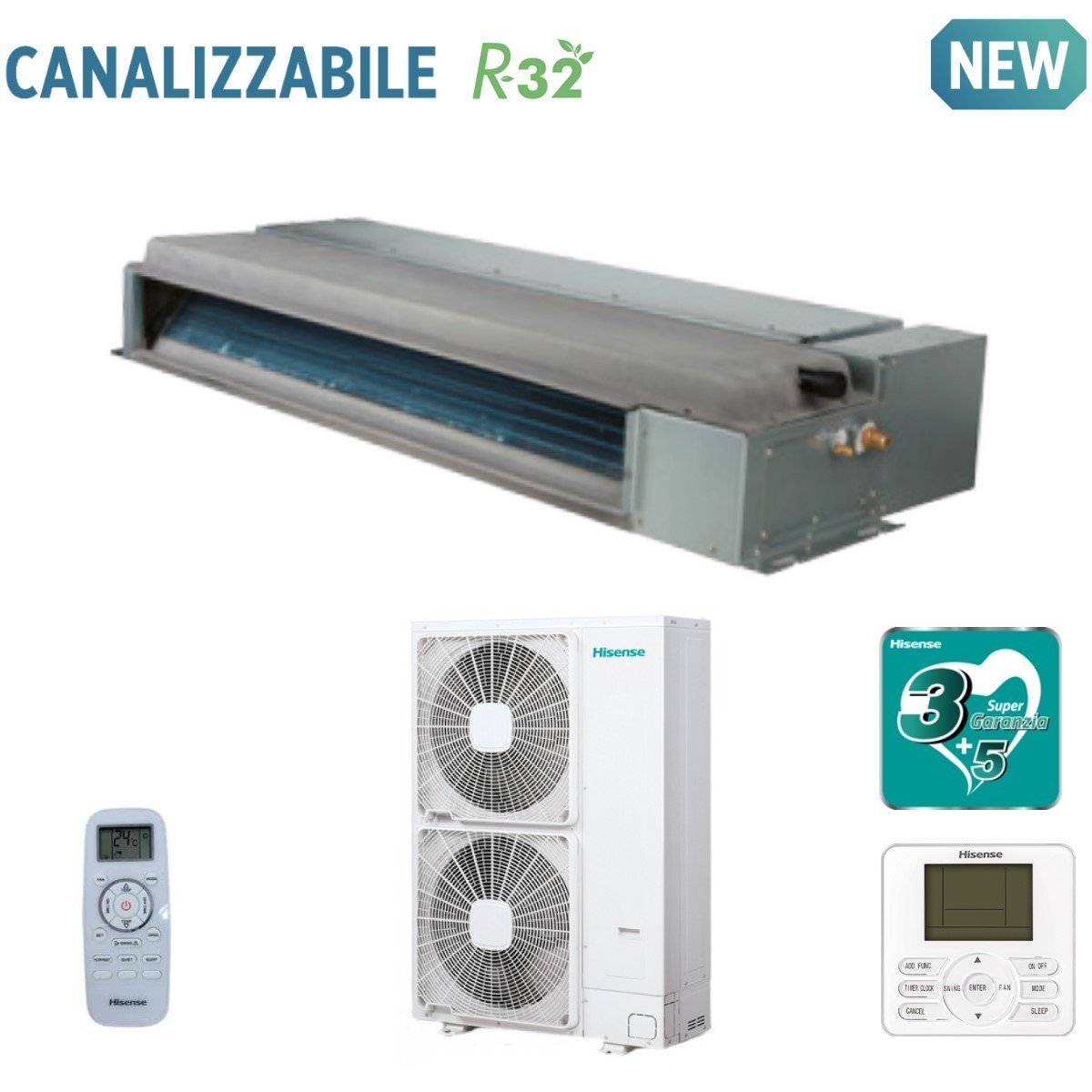 hisense climatizzatore condizionatore hisense inverter canalizzato canalizzabile 48000 btu aud140ux4rhh5 trifase r 32 wi fi optional con telecomando di serie e cablato novita