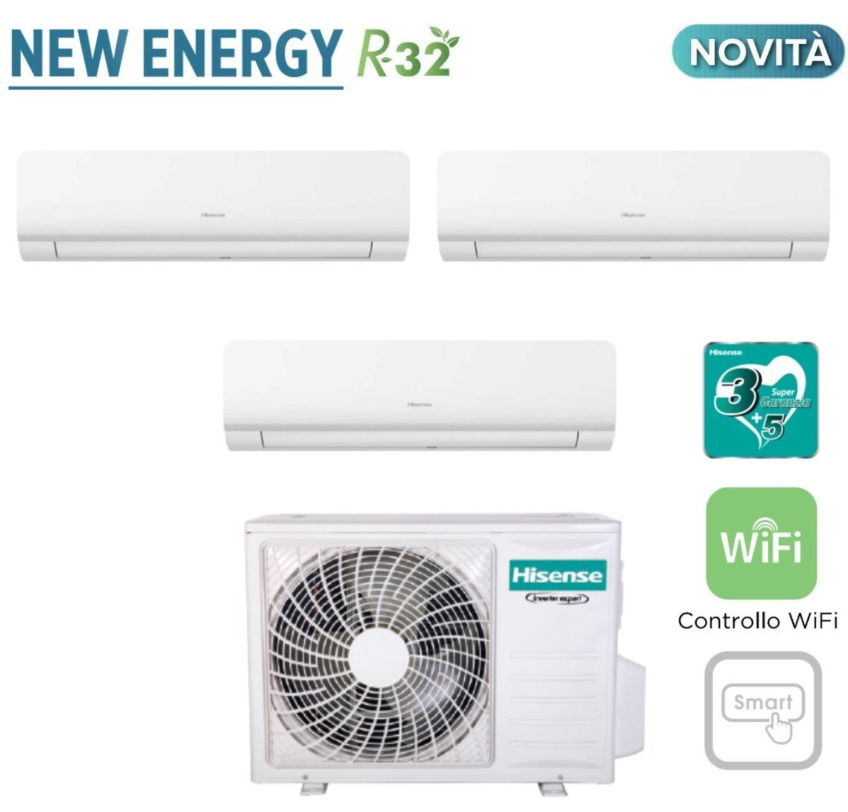 hisense climatizzatore condizionatore hisense trial split inverter serie new energy 9912 con 3amw52u4rja r 32 wi fi integrato 9000900012000 novita