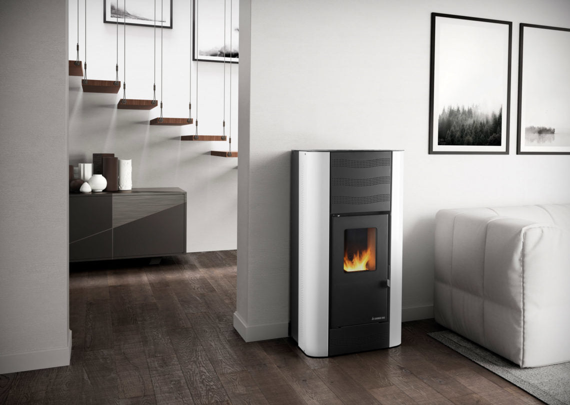 karmek termostufa a pellet karmek one mod berna 16 kw in acciaio colore bianco ean 8055776918174