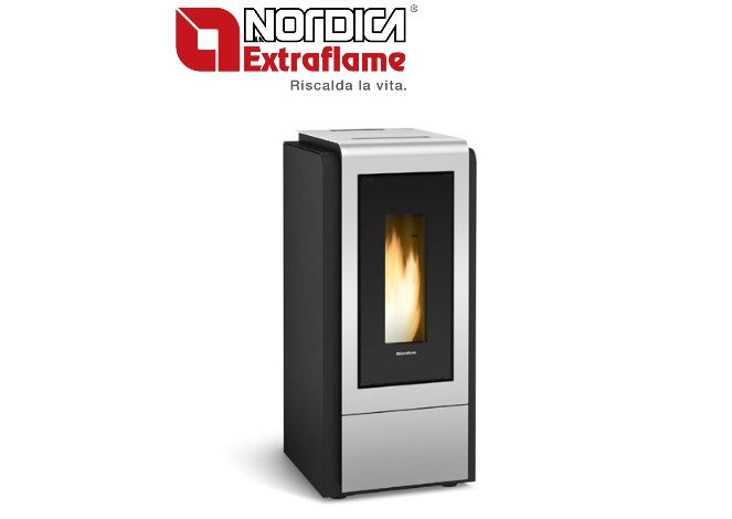 la nordica termostufa a pellet la nordica extraflame modello megan idro steel 12 kw colore silver new