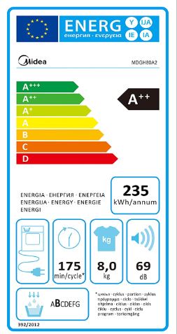 midea asciugatrice a condensazione 8kg midea mdgh80a2 display led classe a ean 8052705164787