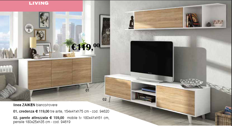 no brand credenza zaiken cm 154x41x75h biancorovere