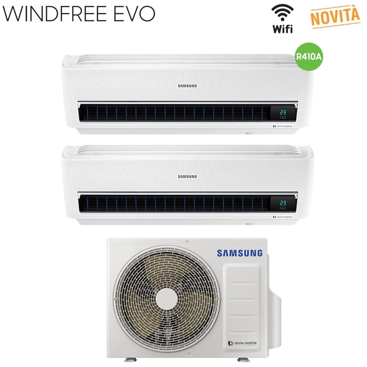 samsung climatizzatore condizionatore samsung dual split inverter serie windfree evo 912 con aj050mcj2eh r 410 wi fi integrato 900012000 novita 2019 ean 8059657019479