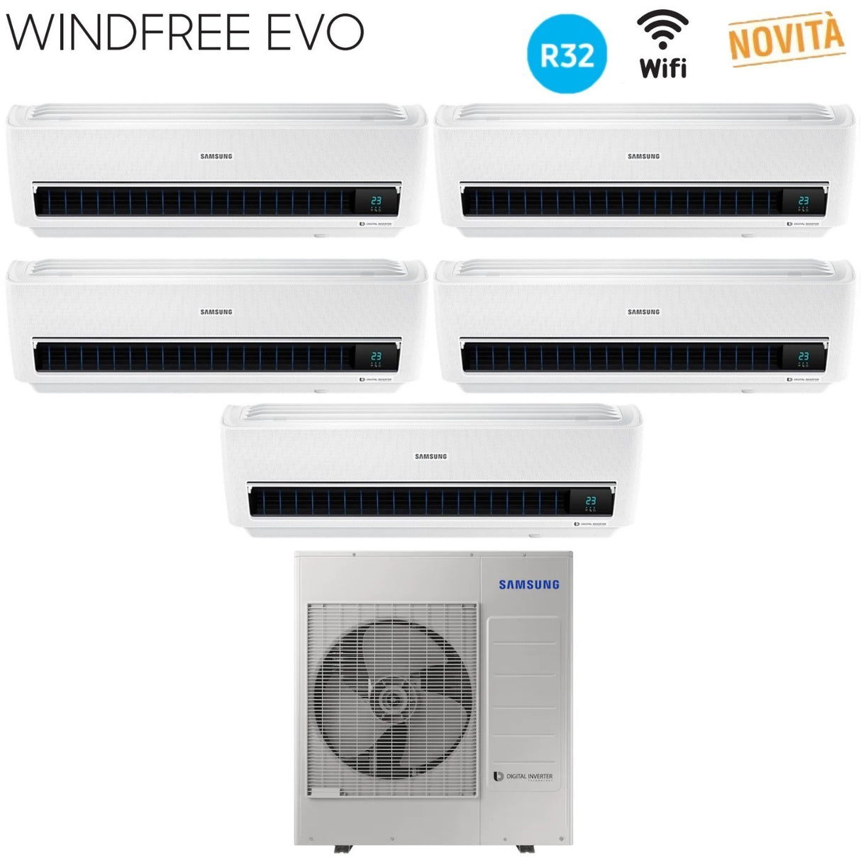 samsung climatizzatore condizionatore samsung penta split inverter serie windfree evo 9991212 con aj100rcj r 32 wi fi integrato 9000900090001200012000 novita 2019